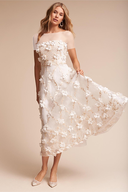 لباس عروس کوتاه با گلهای برجسته